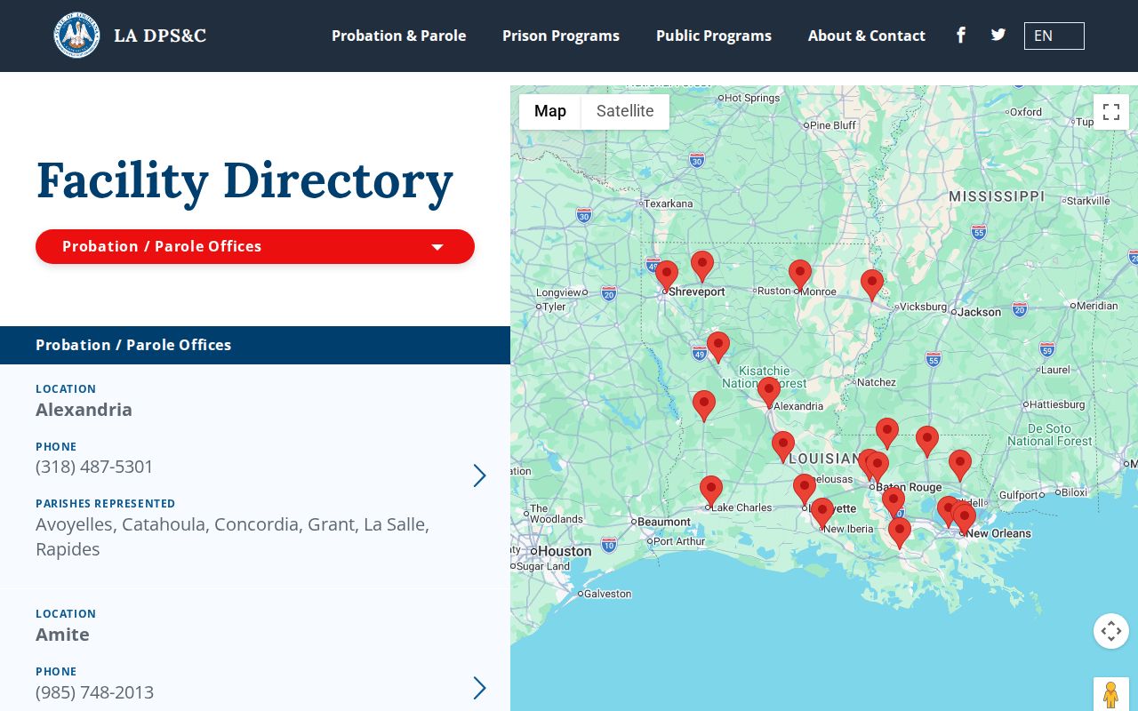 Winn Parish parole and probation district office directory
